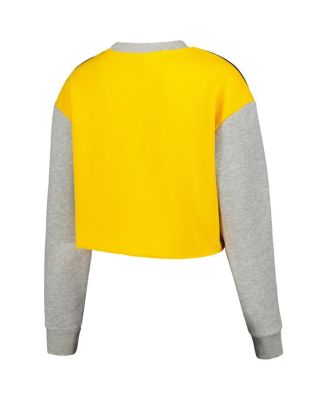 Women's Navy Michigan Wolverines Colorblock Rookie Crew Pullover Sweatshirt