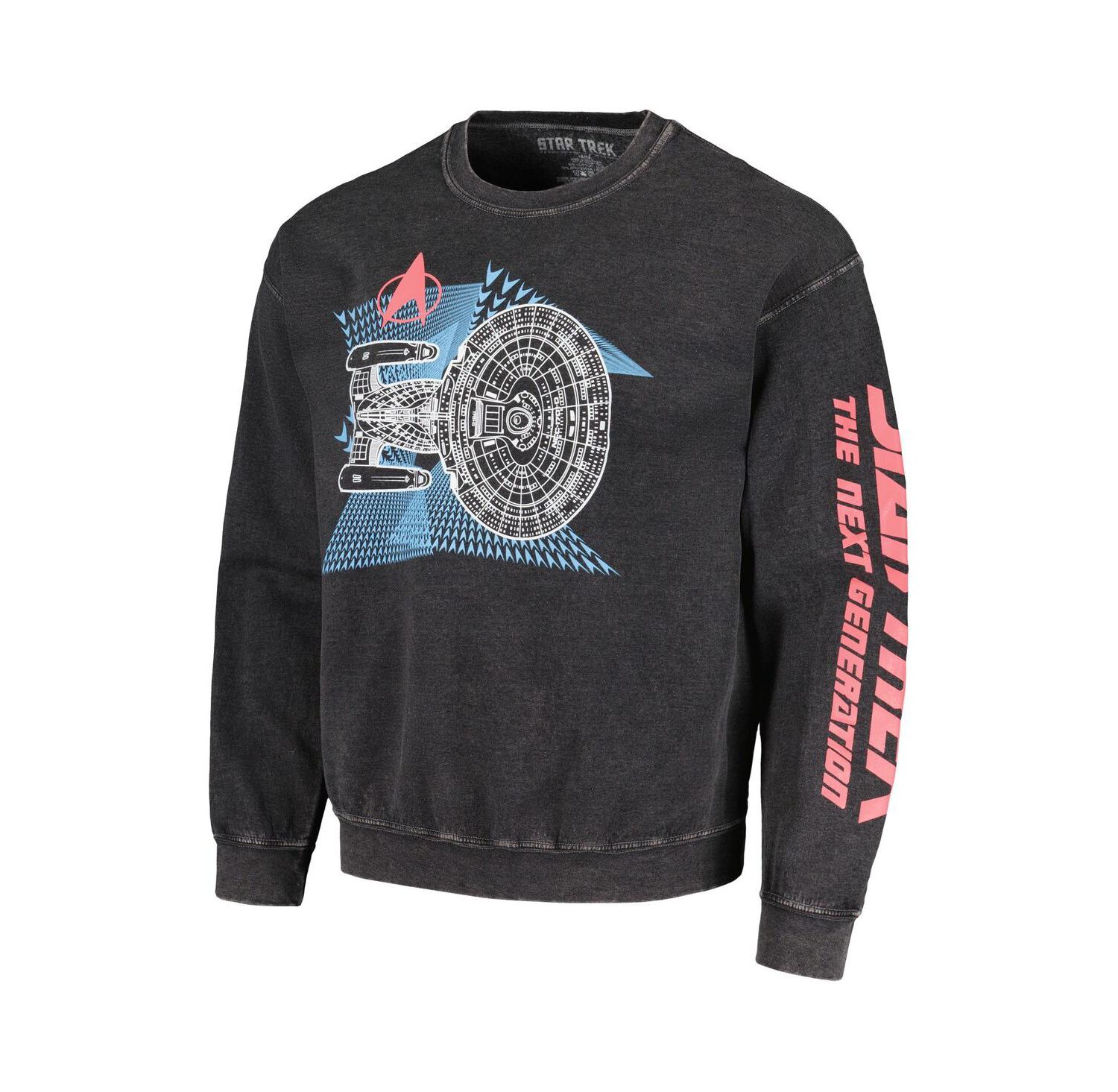Men's Black Distressed Star Trek: The Next Generation USS Enterprise-D Graphic Pullover Sweatshirt