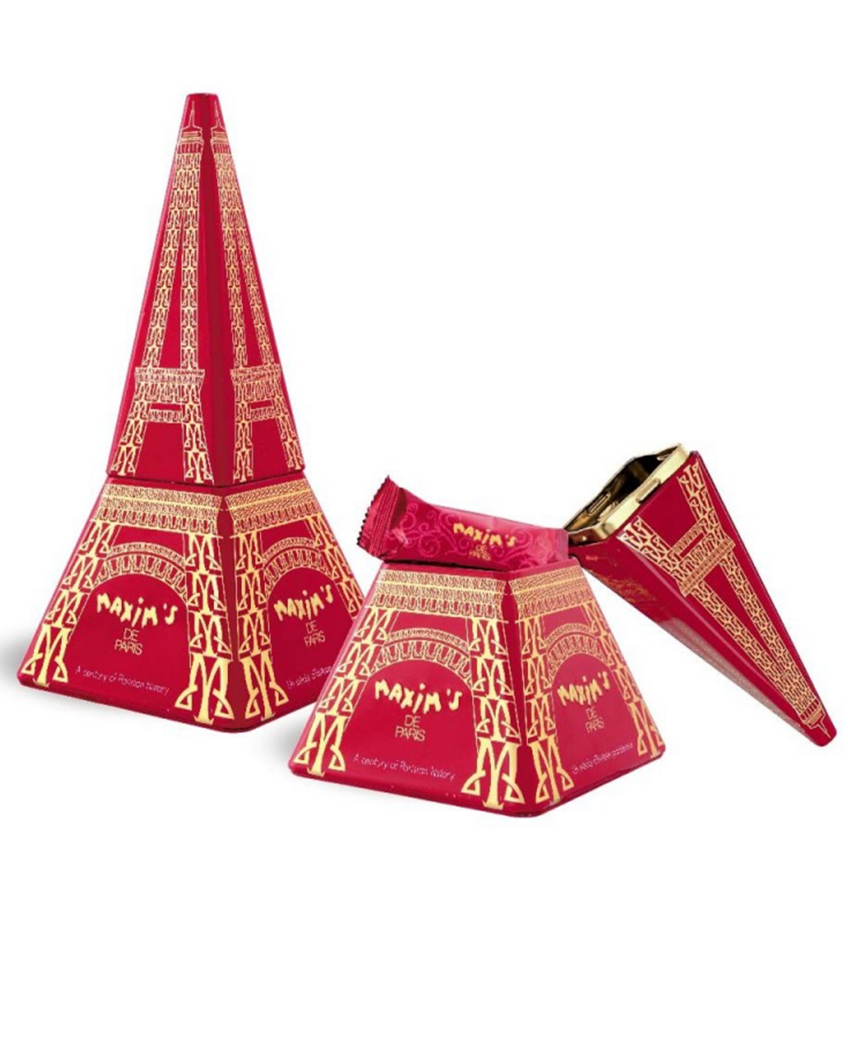 Maxim's De Paris Eiffel Tower Tin Box Filled With Milk Chocolate Covered Crispy Crepes, 14 Pieces In No Color