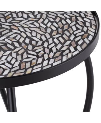 Zaltana Modern Black Metal Round Outdoor Accent Side Table 14" Wide Free-Form Mosaic Tile Tabletop Gracefully Curved Legs for Spaces Porch Patio Home House Balcony Yard Deck - Teal Island Designs
