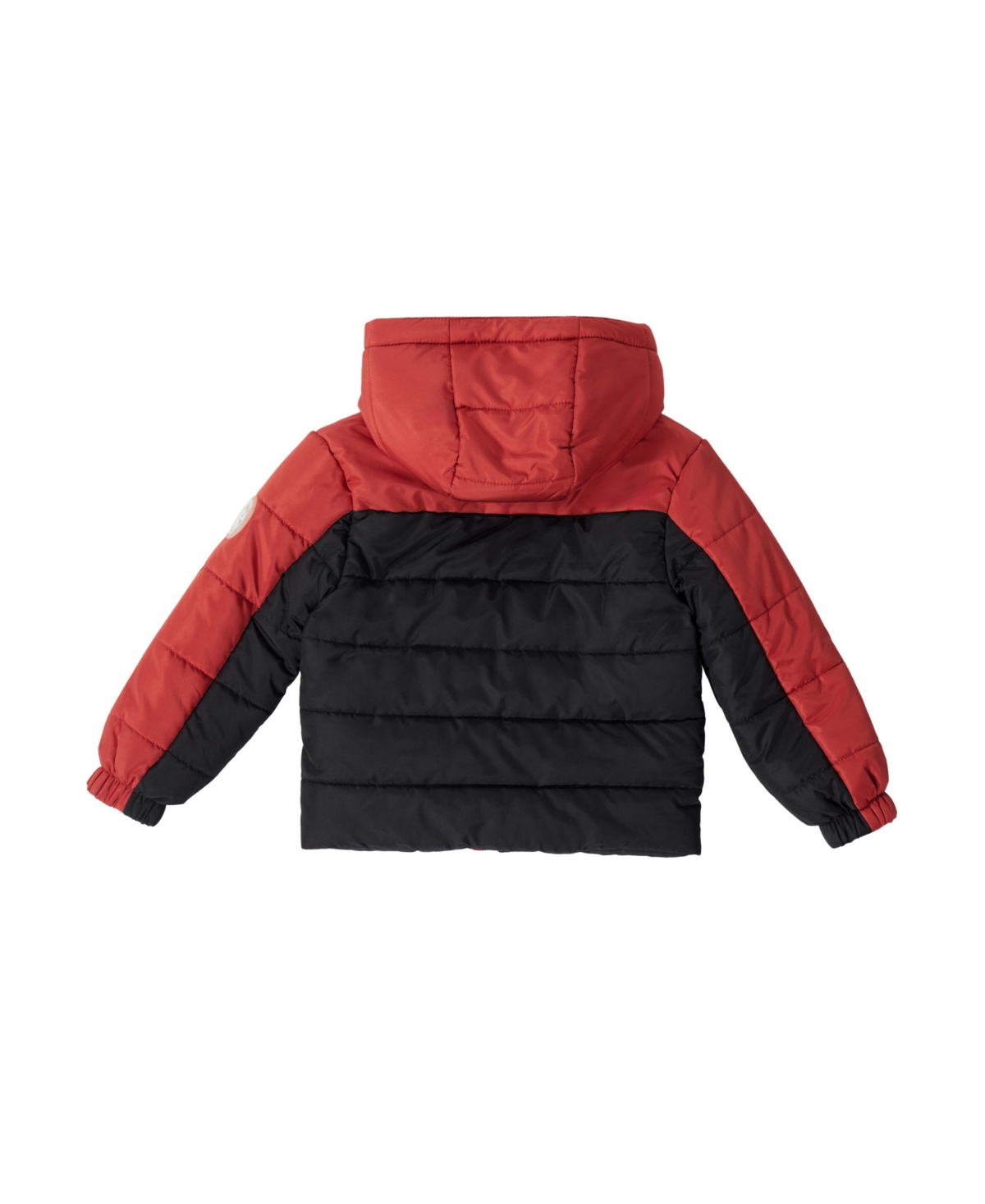 Bear paw Little Boys Color block Fleece Lined Puffer Coat with Hood - Rust red and black