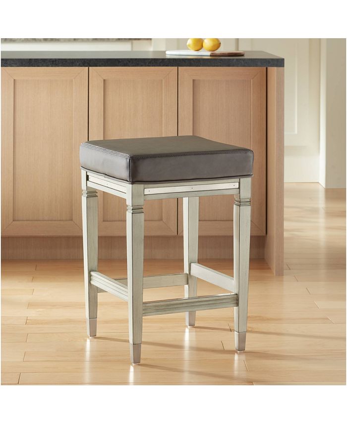 55 Downing Street Jaxon Wood Bar Stool Gunpowder 26" High Farmhouse