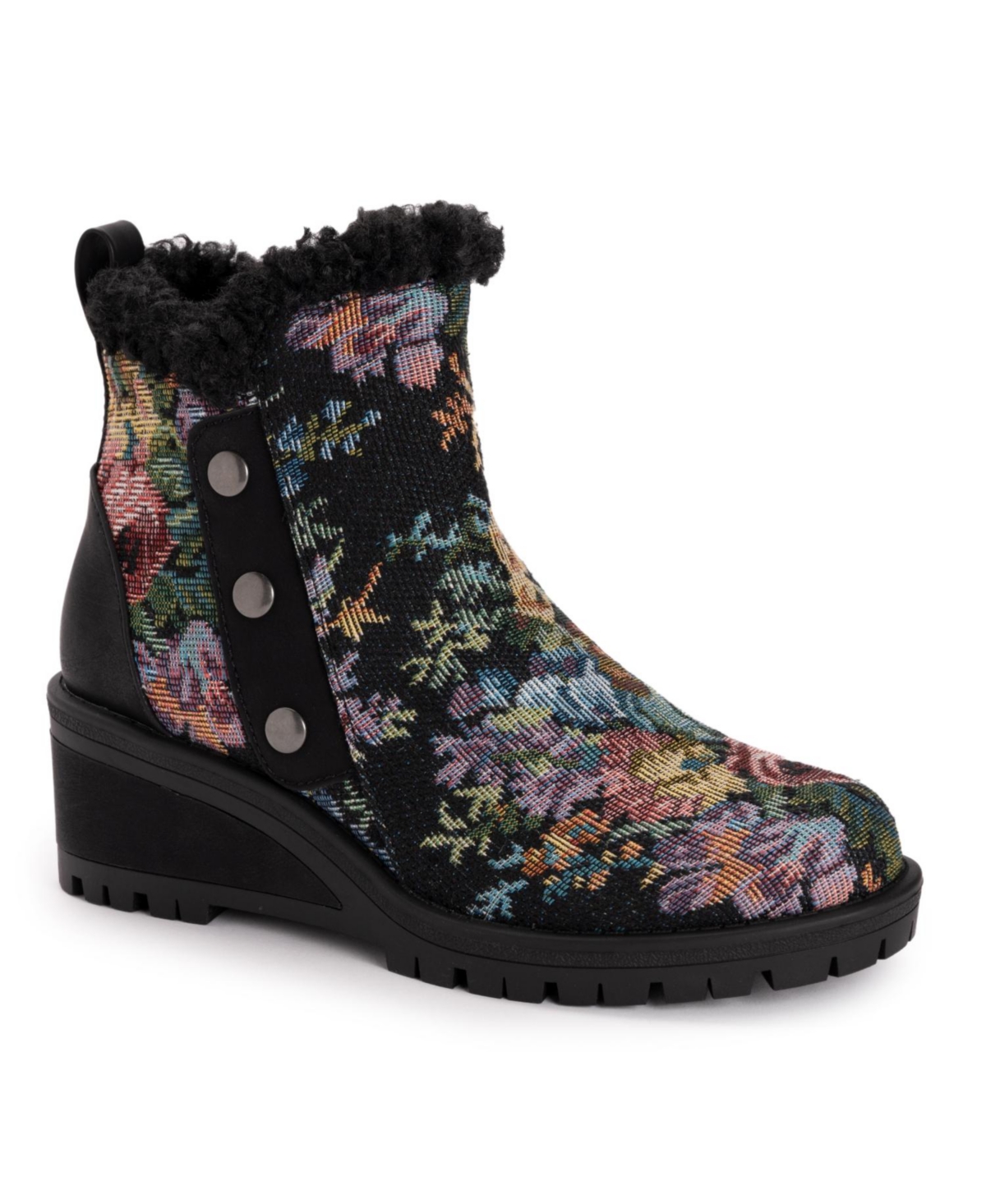 Muk Luks Women's Norway Halden Wedge Booties,- Black multi
