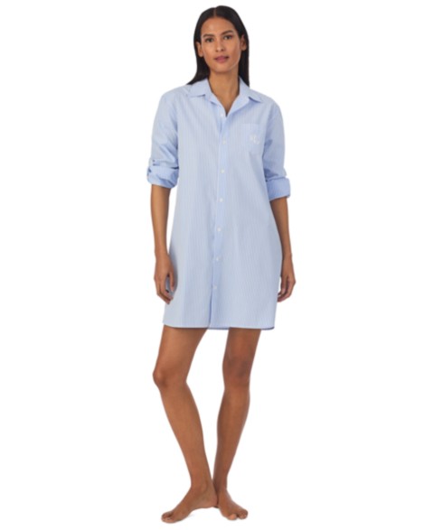 Женские Lauren Ralph Lauren Women's Long-Sleeve Roll-Tab His Shirt Sleepshirt