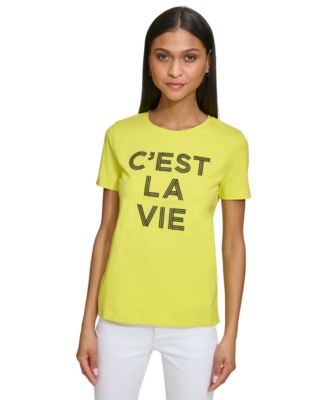 KARL LAGERFELD PARIS - Women's Embroidered C'est La Vie T-Shirt