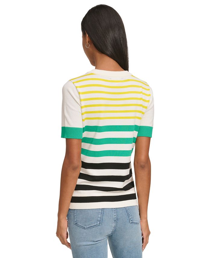 KARL LAGERFELD PARIS Women's Multi-Color Striped Logo Sweater - Macy's