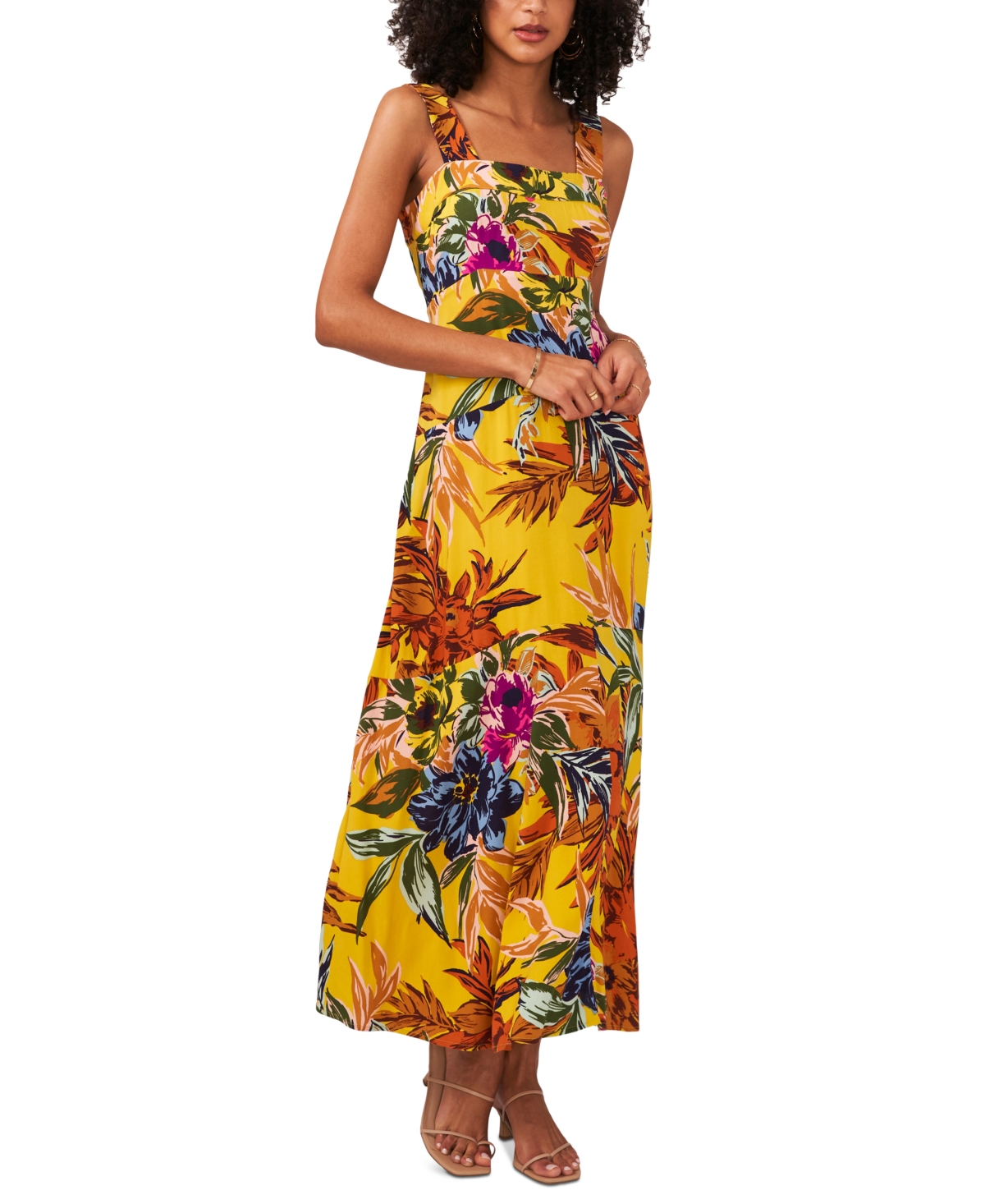 Vince Camuto Women's Floral Print Square Neck Maxi Dress In Cool Lime