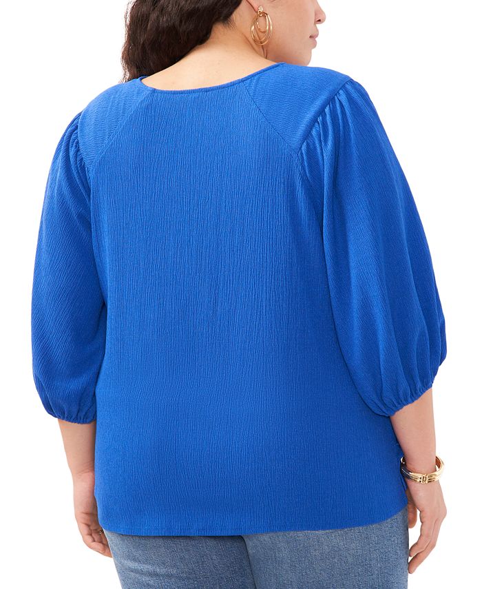 Umgee Full Size Print Round Neck Puff Sleeve Top Plus Size