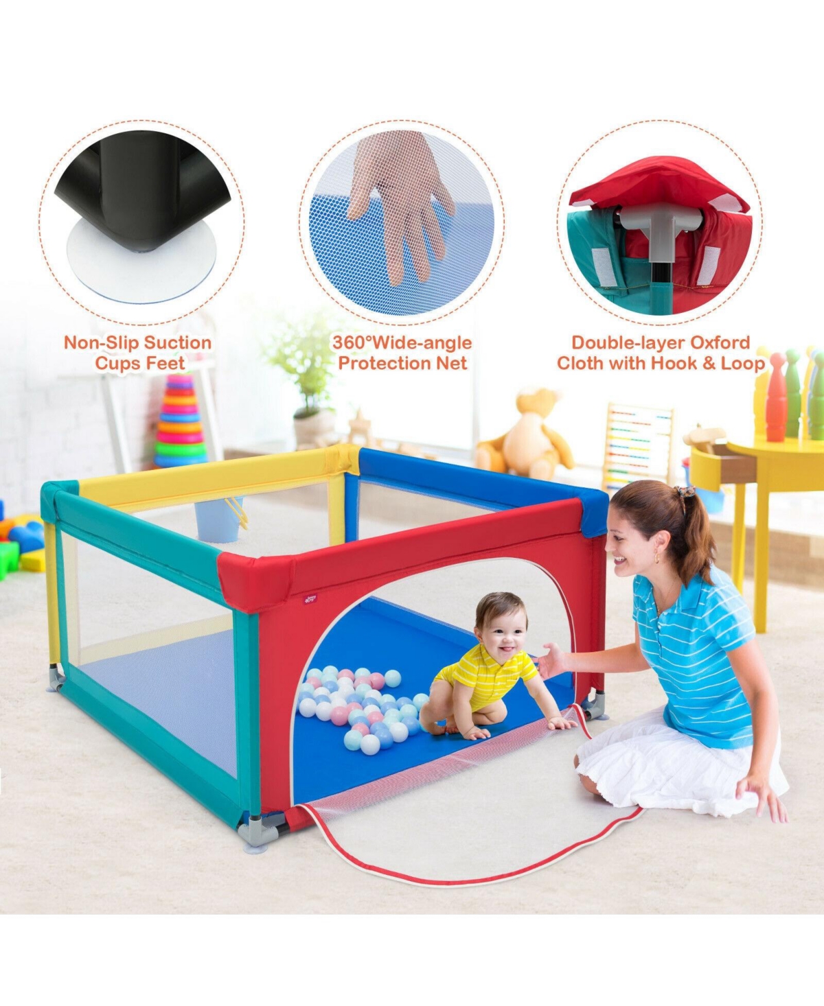 Safety Play Center Yard with 50 Balls for Baby Infant/Toddler - Multi-color