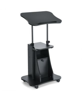 Adjustable Mobile Standing Desk Cart with Tilt Desktop and Cabinet-Black