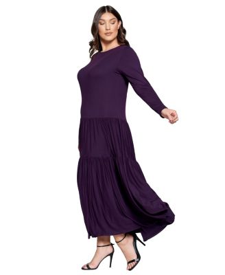 Plus Size Tiered Maxi Dress with Long Sleeves