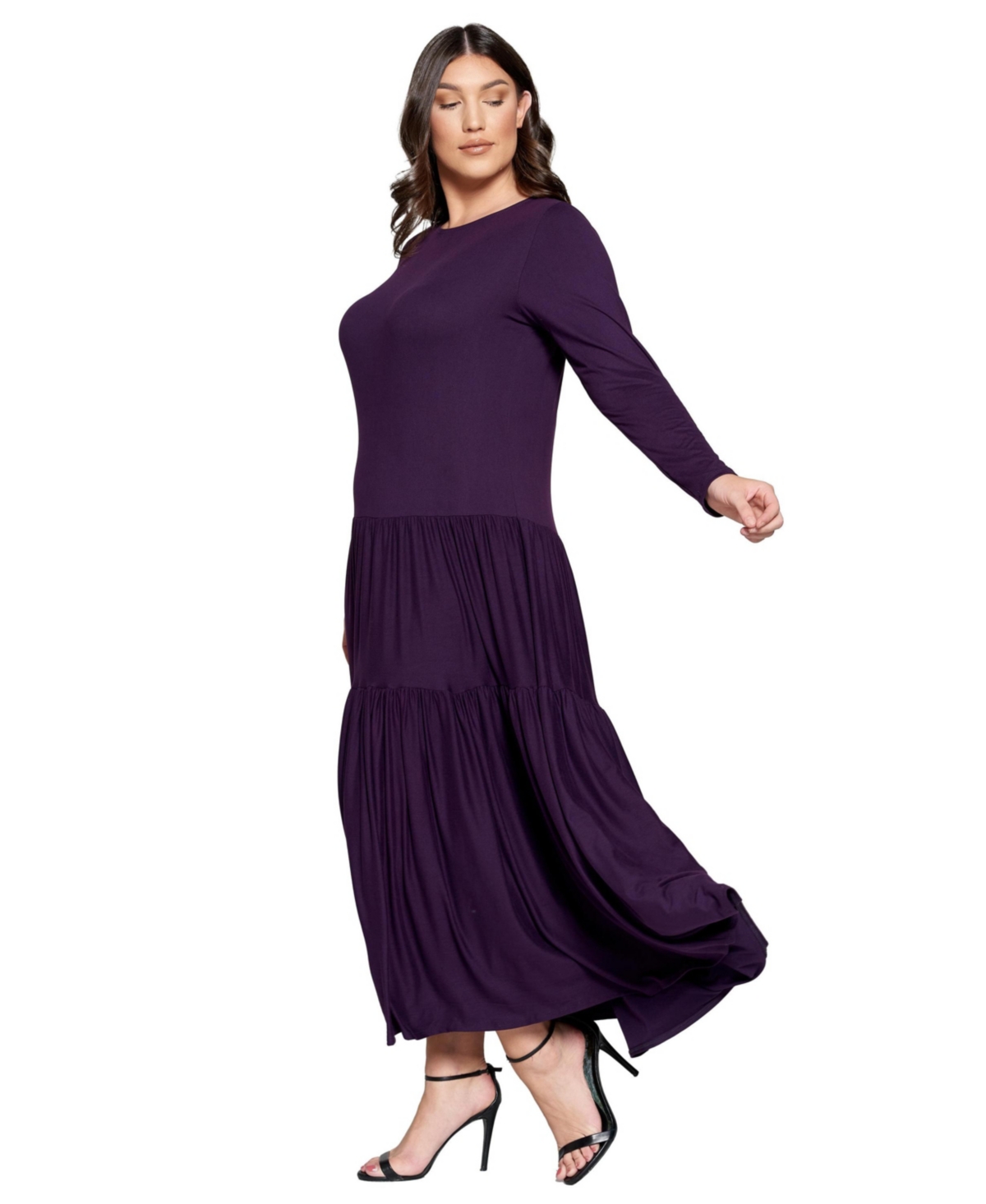 L I V D Plus Size Tiered Maxi Dress with Long Sleeves