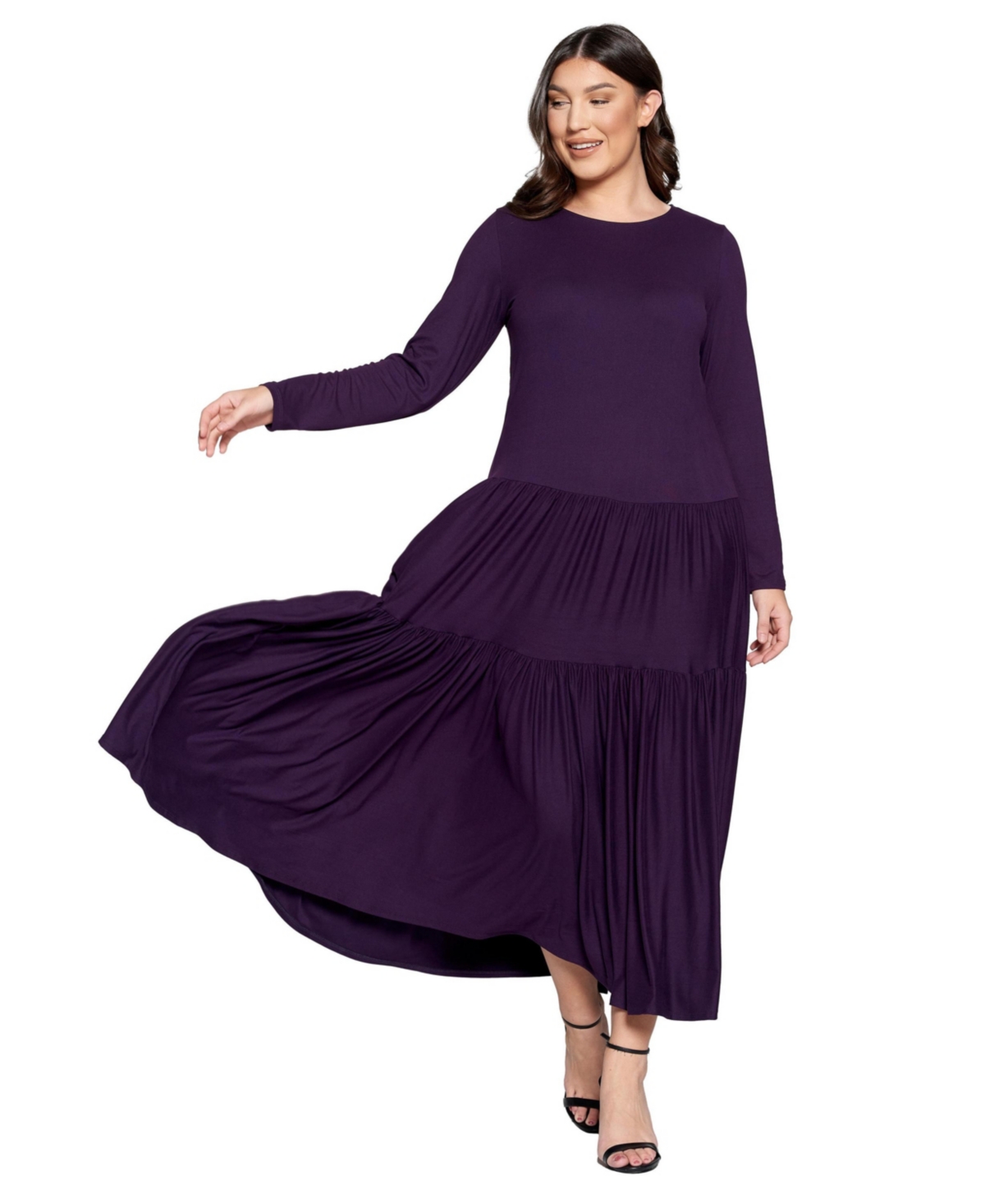L I V D Plus Size Tiered Maxi Dress with Long Sleeves