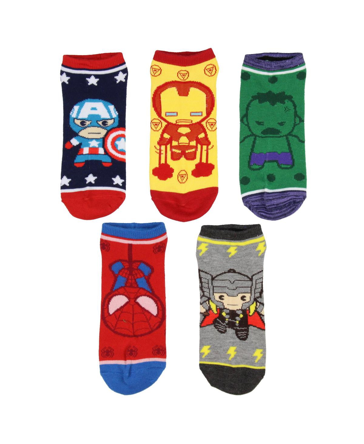 Avengers Chibi Superhero Characters Unisex Adult Ankle No Show Socks 5 Pair - Open Miscellaneous
