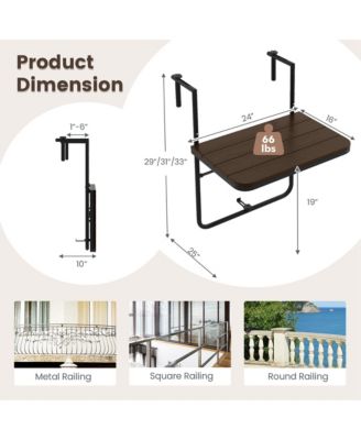 Folding Hanging Table Outdoor Railing Table with 3-Level Adjustable Height