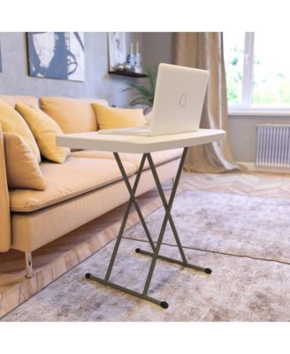 Height Adjustable Plastic Folding Tv Tray/Laptop Table In Granite White
