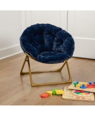 Io Kid'S Folding Saucer Chair With Cozy Faux Fur Upholstery And Metal Frame For Playroom, Bedrooms, Nursery And More