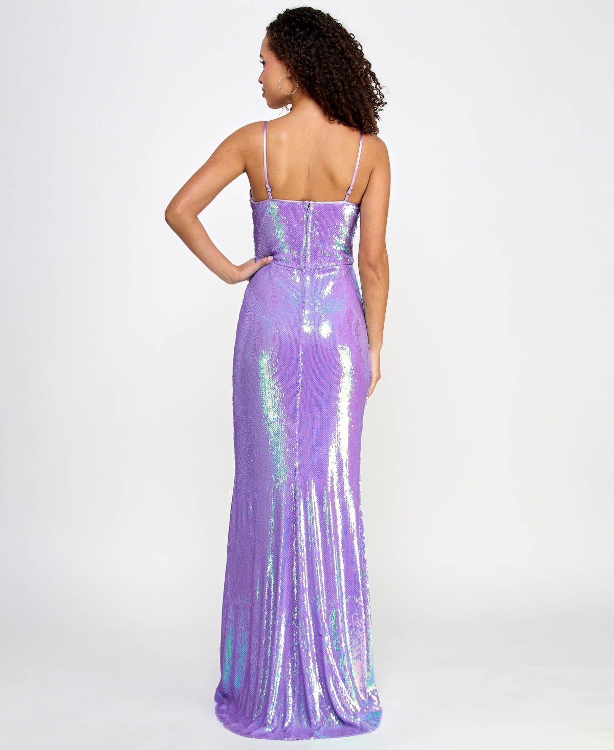 Shop Crystal Doll Juniors' Sequin Scoop-neck Strappy Gown In Lavenvder