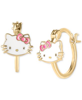 Macy's - Hello Kitty Enamel Small Hoop Earrings in 18k Gold-Plated Sterling Silver, 3/4"