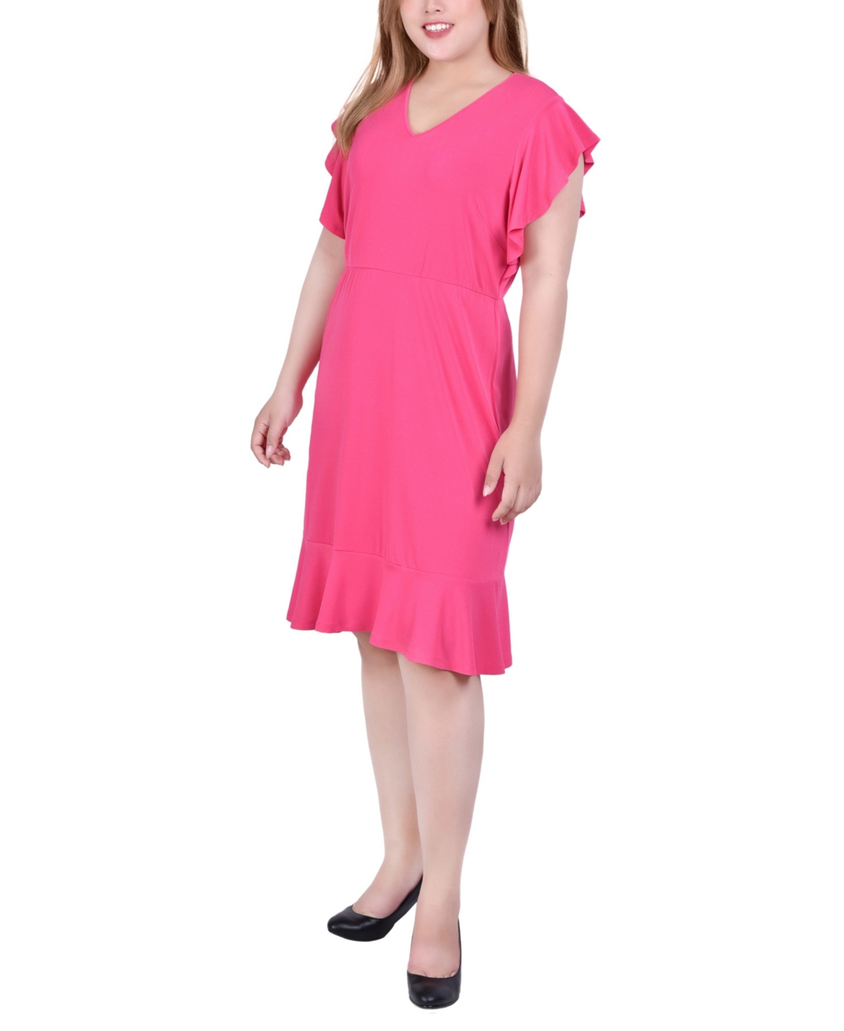 Ny Collection Plus Size Flutter Sleeve Crepe Knit Dress In Magenta