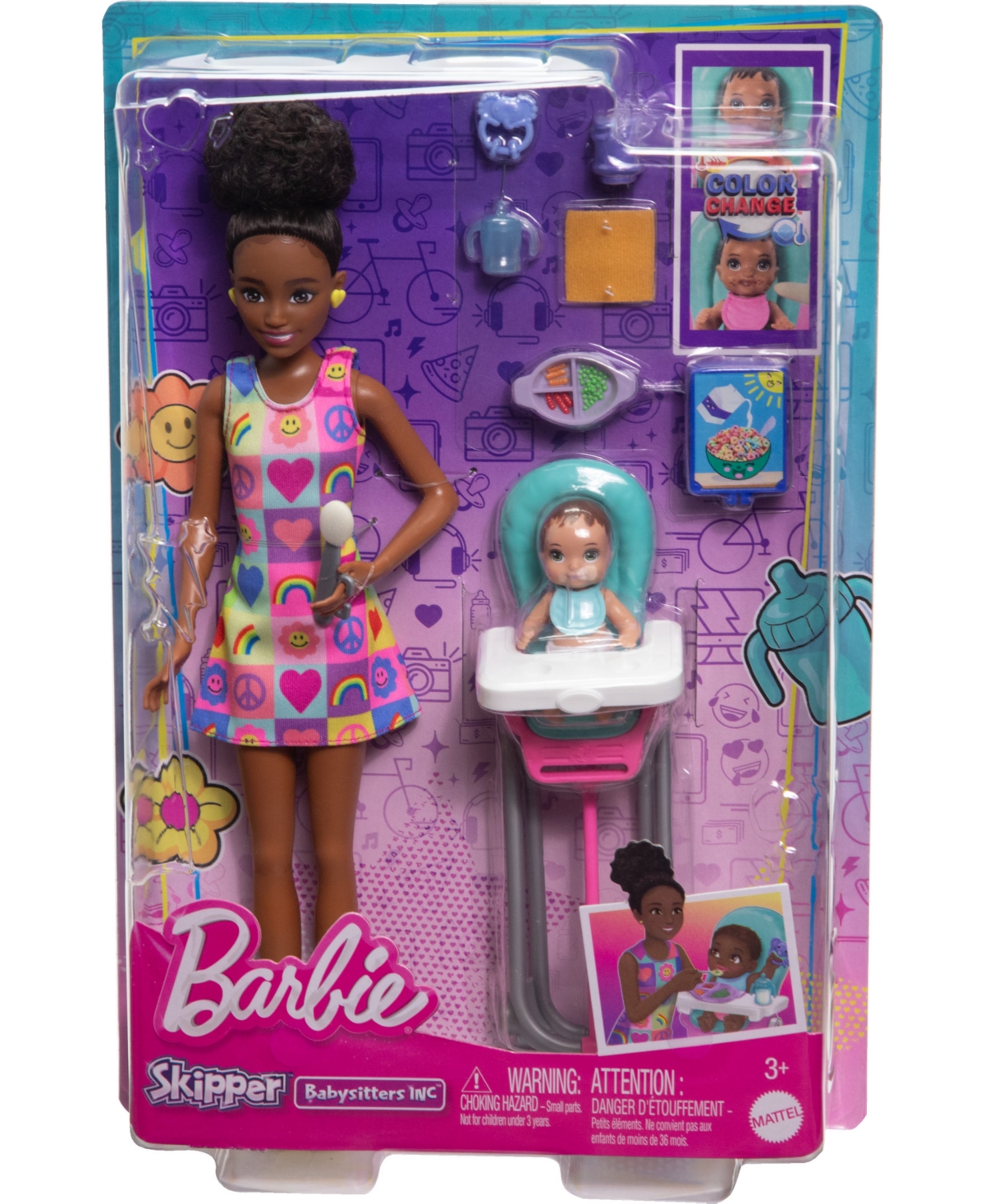 Shop Barbie Skipper Babysitters Inc. And Play Set, Includes Doll With Black Hair, Baby, And Mealtime Accessories In Multi