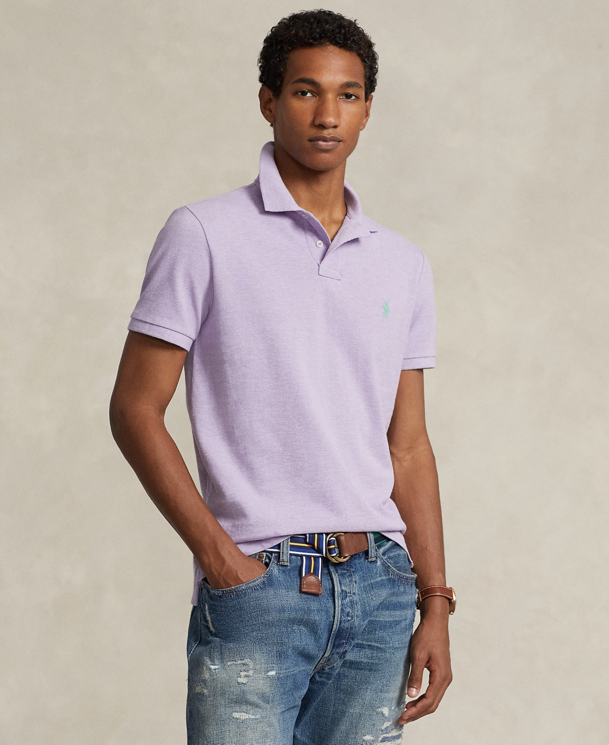 Shop Polo Ralph Lauren Men's Cotton Custom Slim Fit Mesh Polo Shirt In Pastel Purple Heather