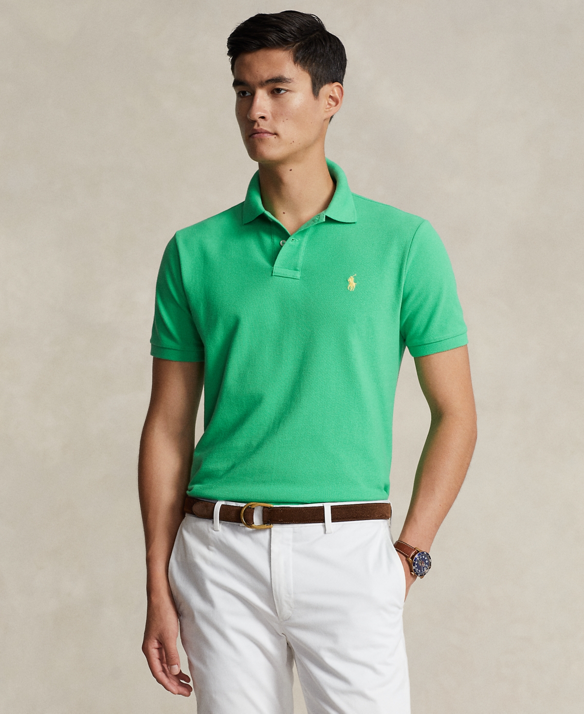 Shop Polo Ralph Lauren Men's Cotton Custom Slim Fit Mesh Polo Shirt In Classic Kelly