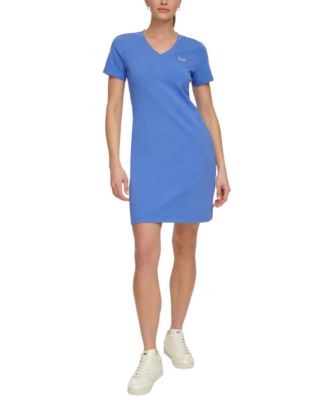 DKNY - Women's Metallic-Logo V-Neck Short-Sleeve Dress
