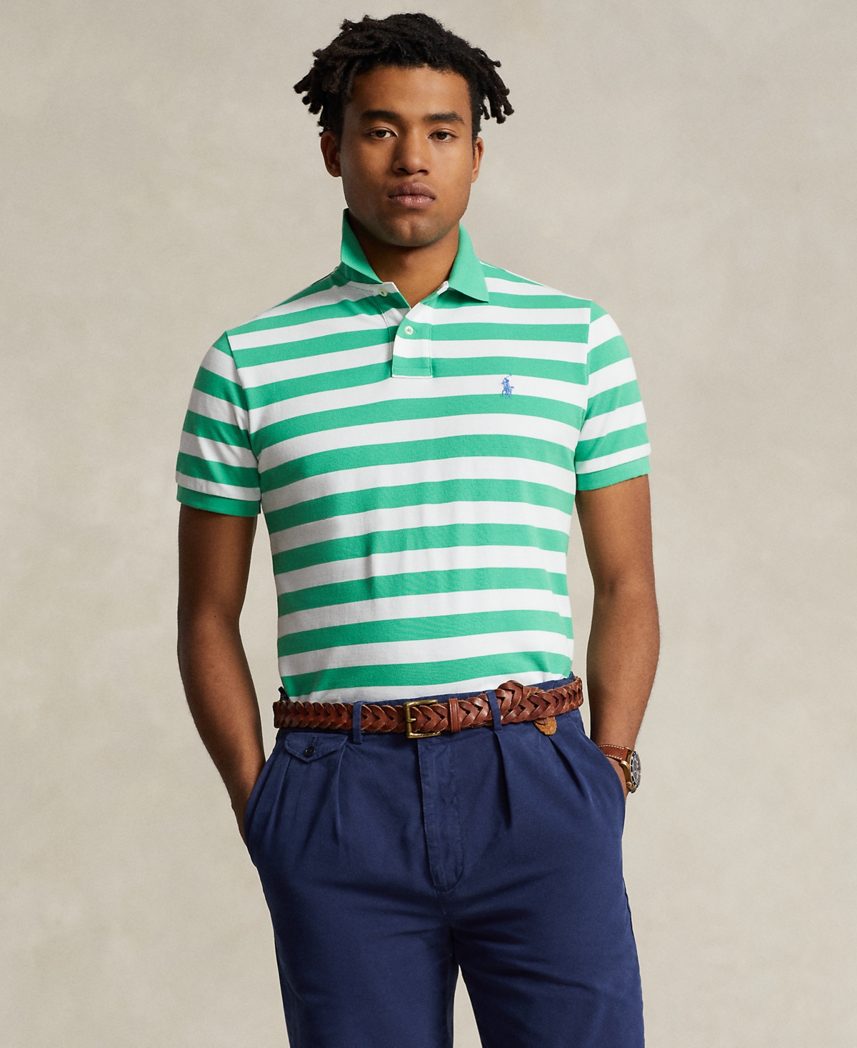 Polo Ralph Lauren Men's Classic-Fit Striped Mesh Polo Shirt -white