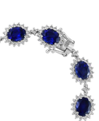 EFFY&reg; Lab Grown Sapphire (19 ct. t.w.) & Lab Grown Diamond (4-3/8 ct. t.w.) Halo Link Bracelet in 14k White Gold