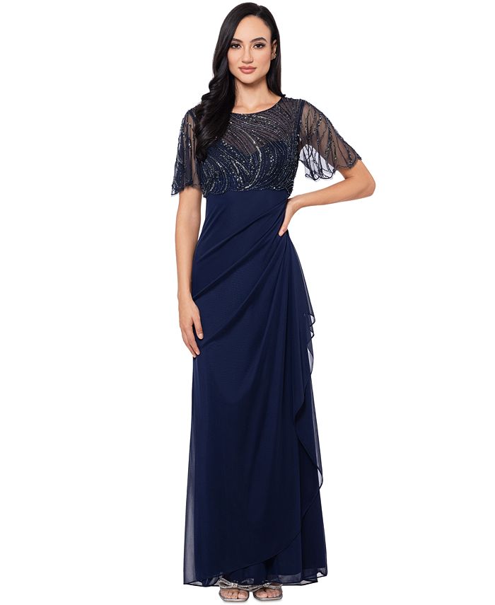 XSCAPE Women s Boat Neck Beaded Fit Flare Dress Macy s