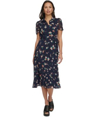 white christmas dresses Bohemian Floral Chiffon Midi Dress main image 1