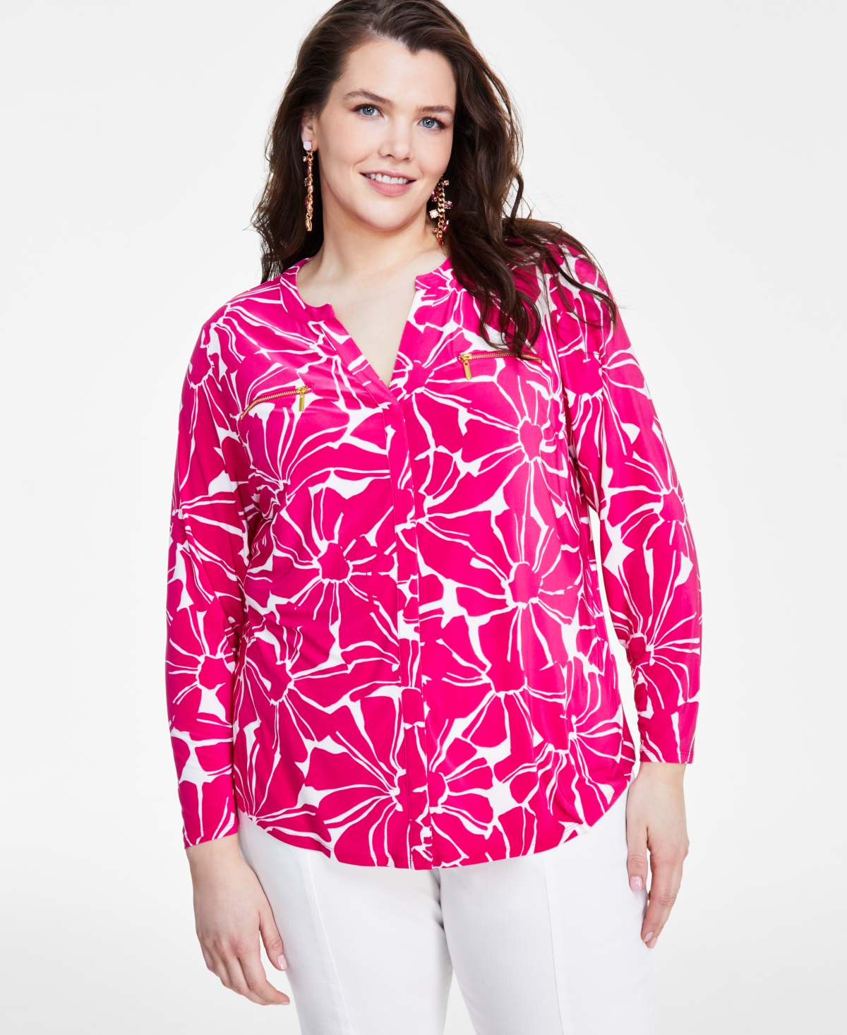 Plus Size Zip-Pocket Top, Created for Macy's - Tala Blooms