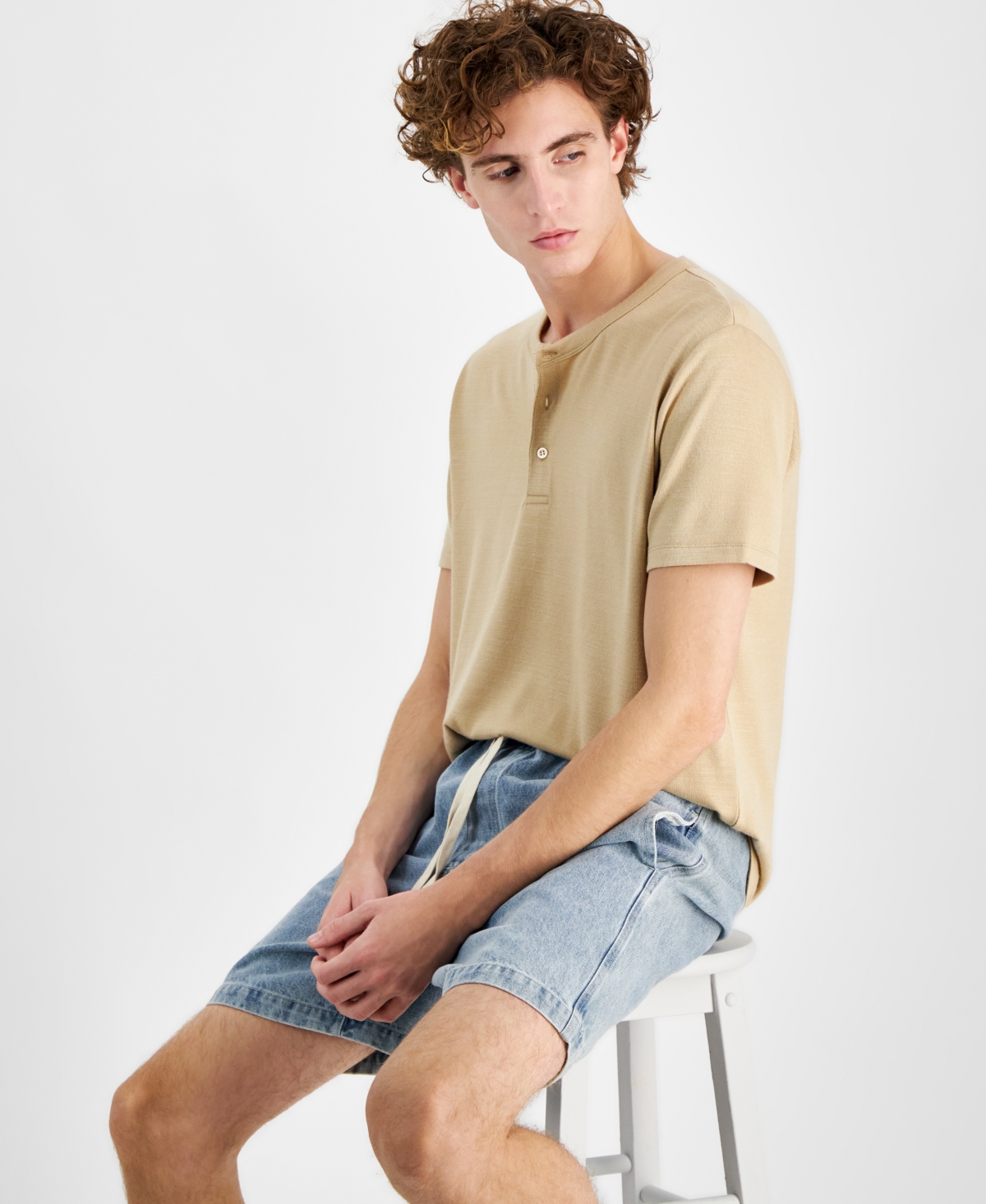 And Now This Men's Short-sleeve Henley Shirt In Light Tan