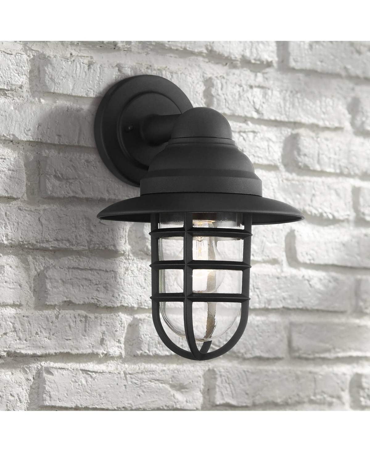 Marlowe Rustic Industrial Farmhouse Outdoor Wall Light Fixture Black Hooded Cage 13" Clear Glass for Exterior Barn Deck House Porch Yard Patio Outside