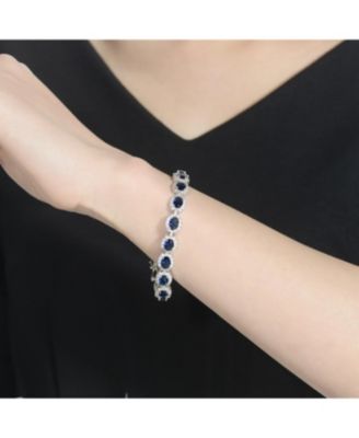 Sterling Silver Oval Colored Cubic Zirconia Stylish Tennis Bracelet