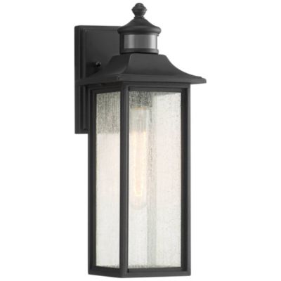 Mission Outdoor Wall Light Fixture Black Dusk to Dawn Motion Sensor 16 1/2" Seeded Glass for Exterior House Porch
