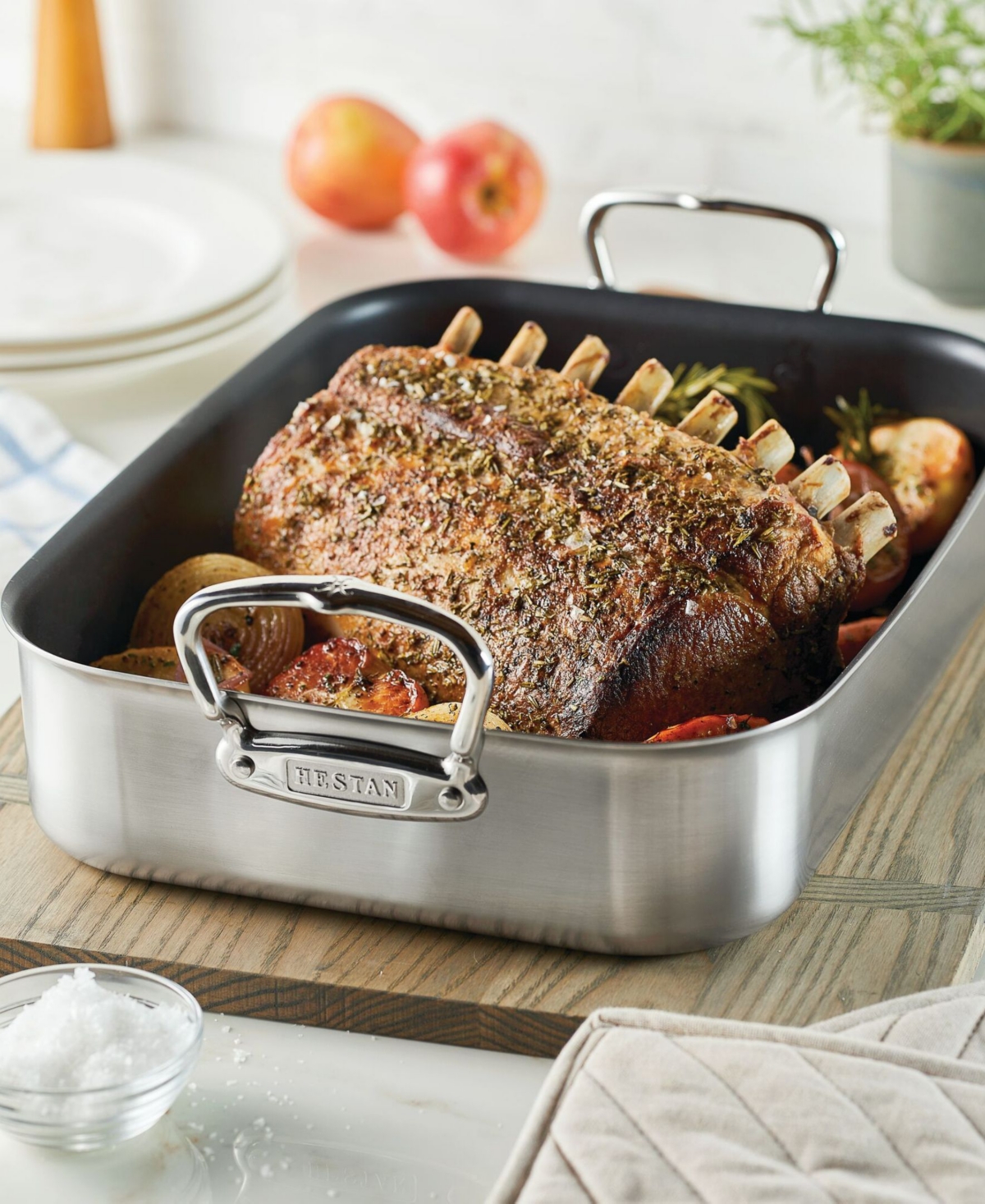 Shop Hestan Provisions Classic Clad Nonstick Large Roaster With Rack In Stainless Steel