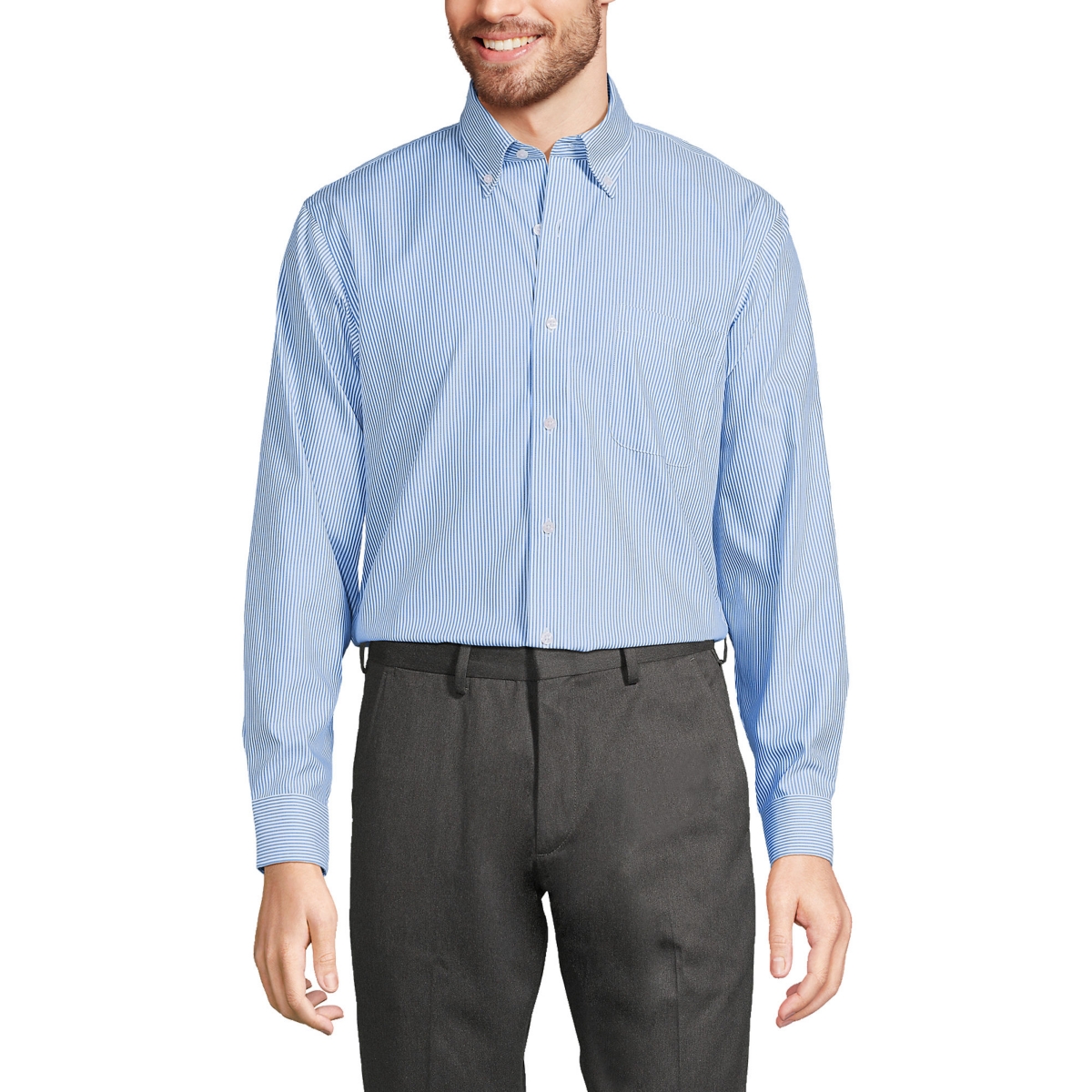 Men's Tailored Fit No Iron Pattern Supima Cotton Pinpoint Buttondown Collar Dress Shirt - Clear blue/white stripe