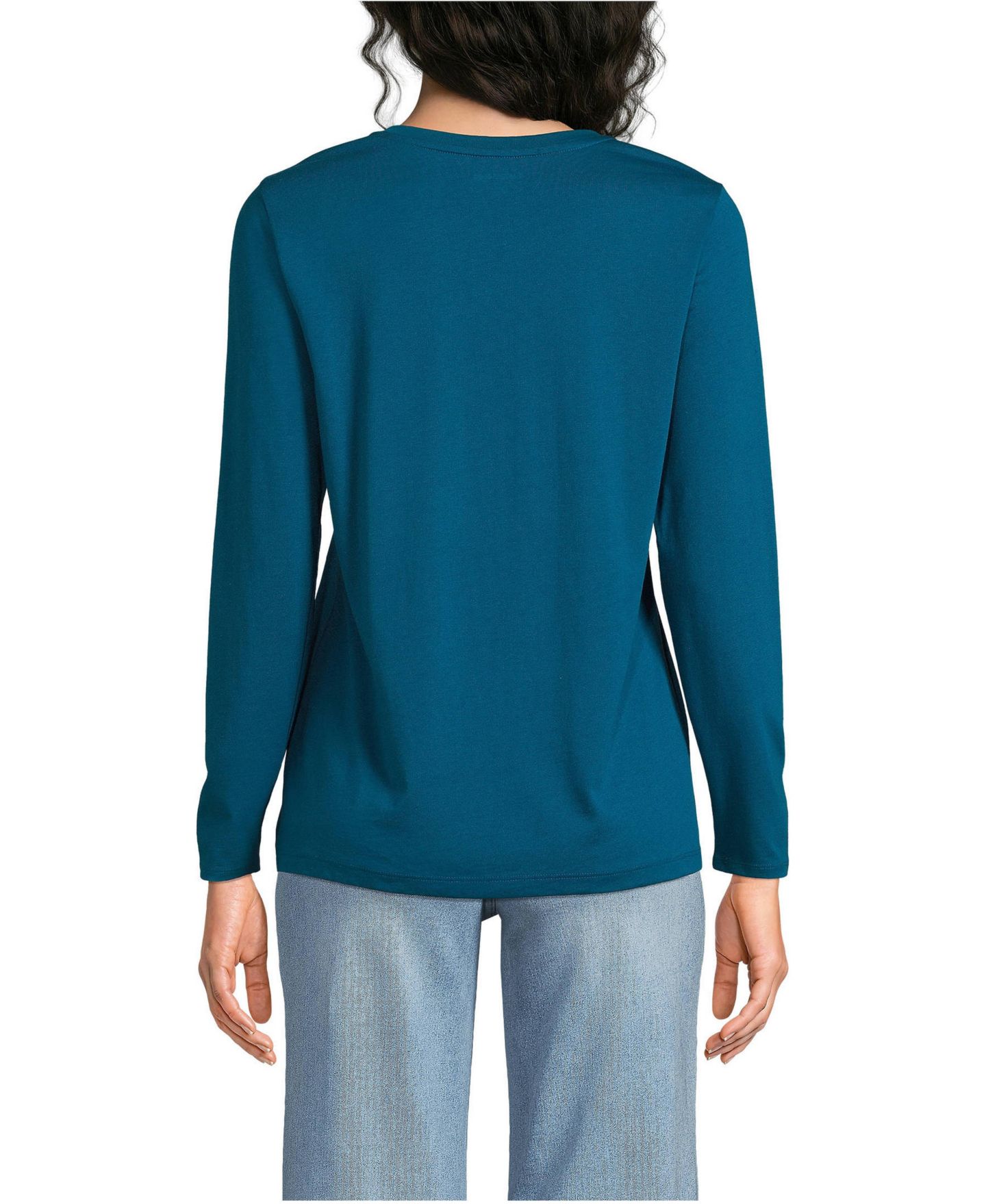 Женская футболка Lands' End Relaxed Supima Cotton Long Sleeve Crew Neck, цвет: Бирюзовый — фото 2