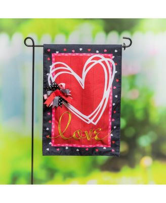 Scattered Hearts and Bow Garden Burlap Flag 12.5 x 18 Inches Indoor Outdoor Decor