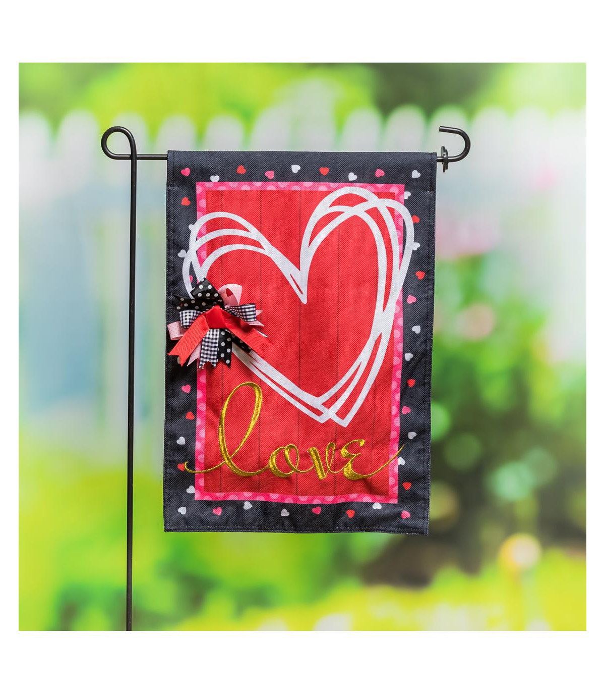 Evergreen Scattered Hearts and Bow Garden Burlap Flag 12.5 x 18 Inches Indoor Outdoor Decor