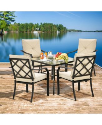 4 Pieces Outdoor Dining Set with Removable Cushions and Rustproof Steel Frame
