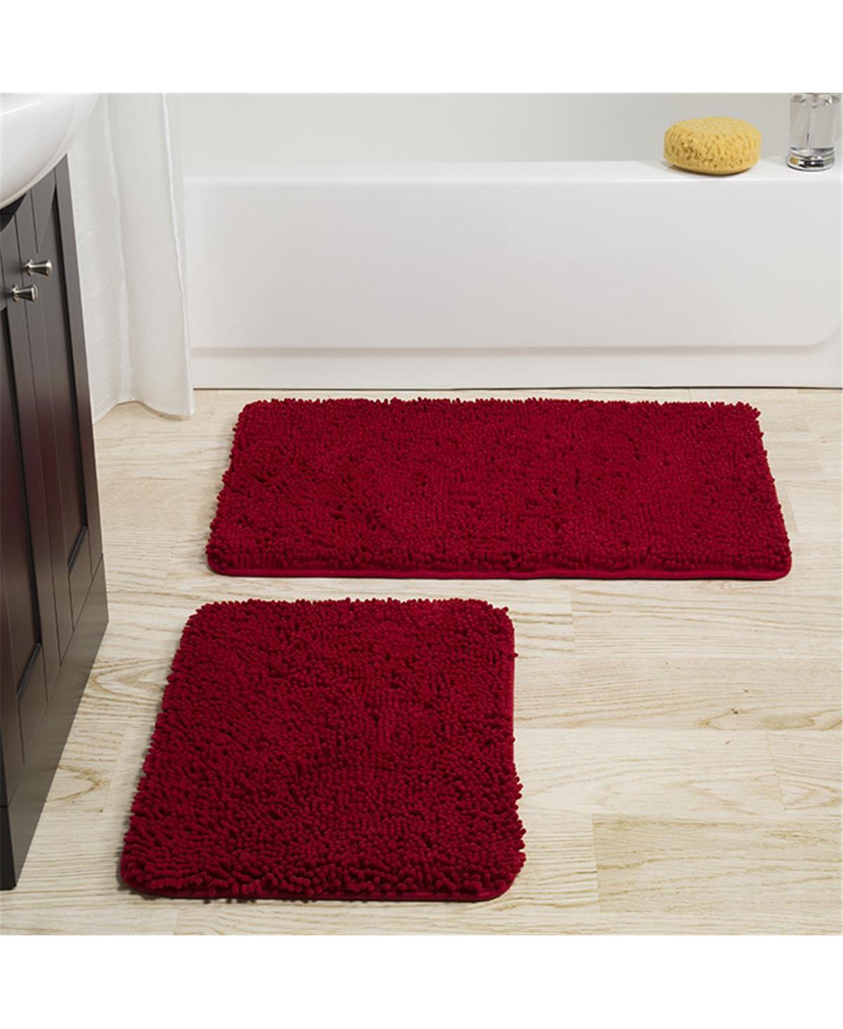 Lavish Home Memory Foam Shag Bath Mat Set, Burgundy - 2 Piece