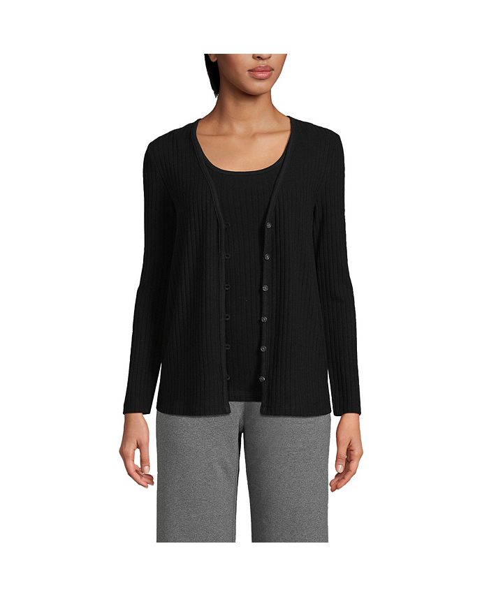 Lands' End Women's Wide Rib Cardigan and Tank Set - Macy's
