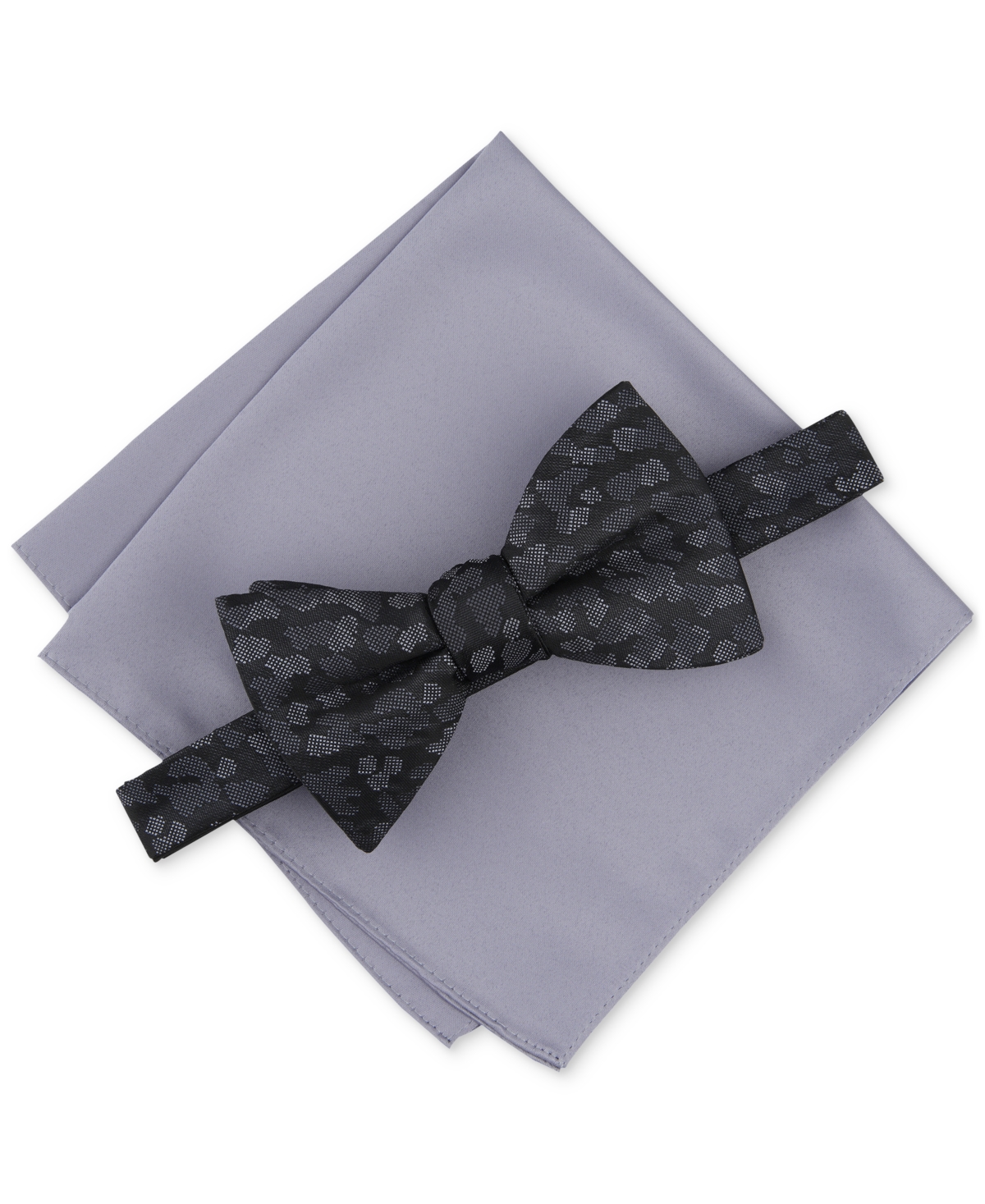 Men's Abstract Pattern Bow Tie & Solid Pocket Square Set, Created for Macy's - Black