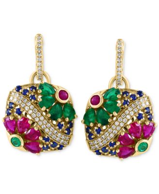 EFFY&reg; Multi-Gemstone (3-3/4 ct. t.w.) & Diamond (1/3 ct. t.w.) Flower Drop Earrings in 14k Gold