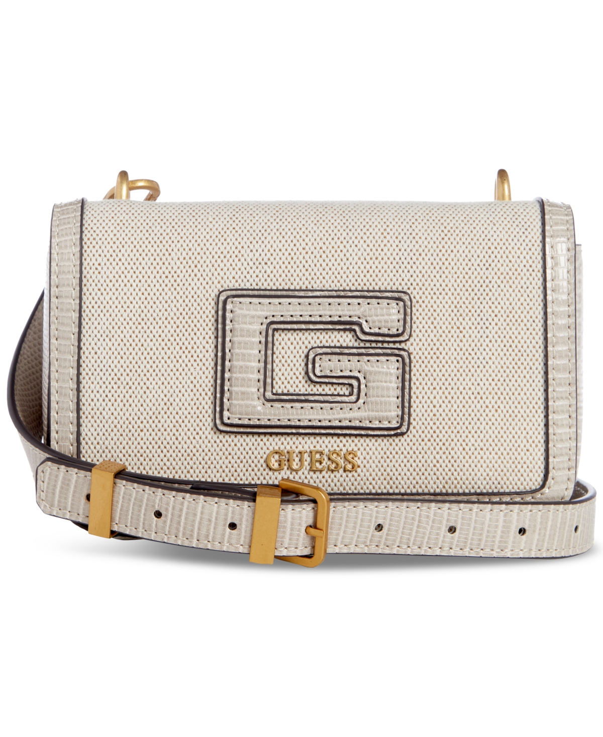 Shop Guess G Status Mini Crossbody Flap In Natural,taupe