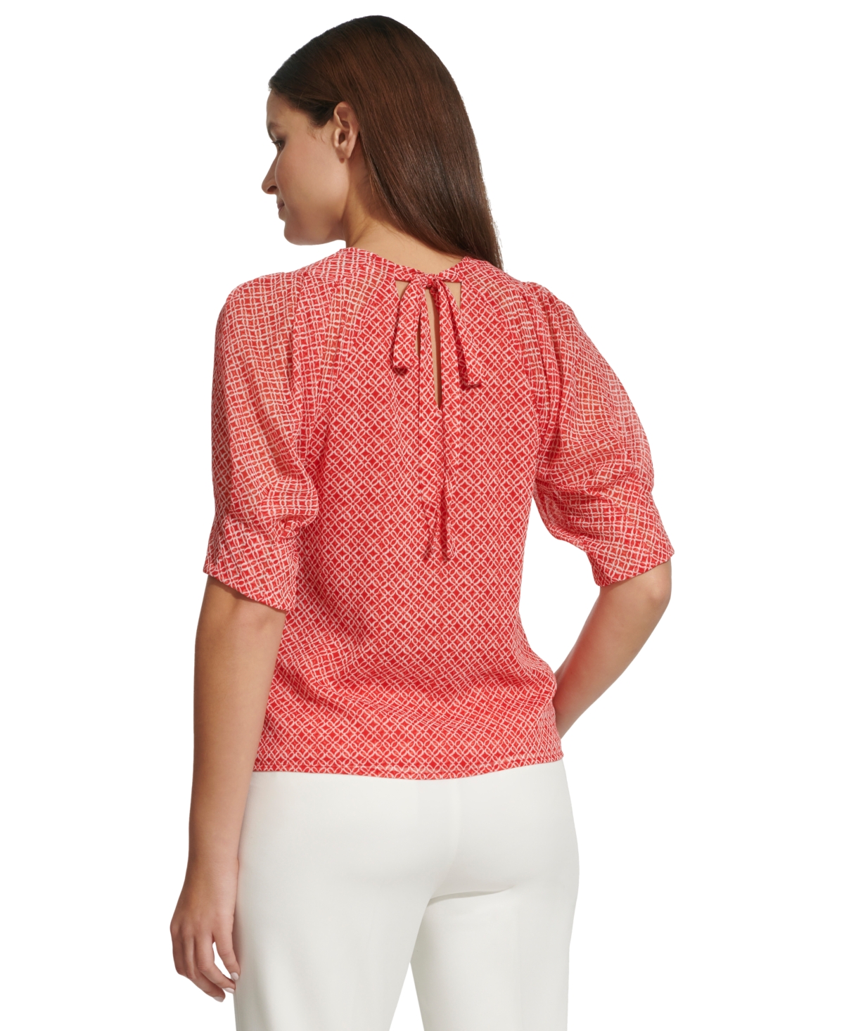 Shop Tommy Hilfiger Women's Geometric-print Tie-back Top In Risk Red Multi