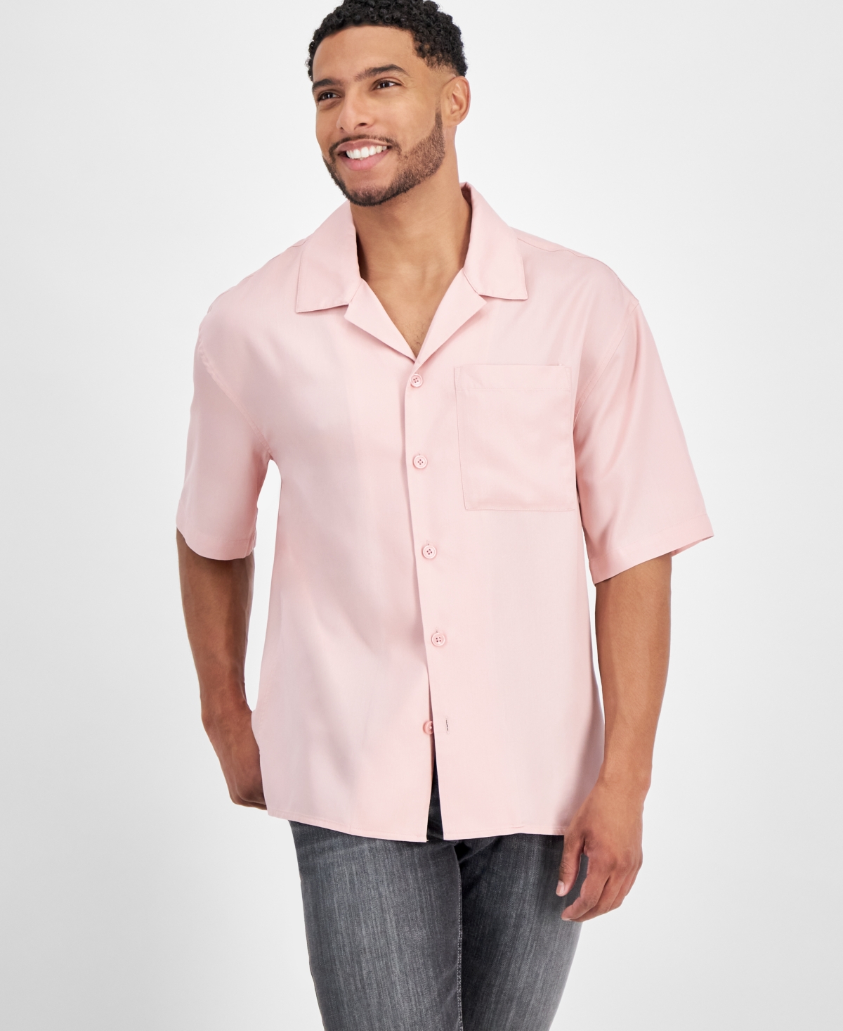 Inc International Concepts Men's Erik Regular-fit Button-down Camp Shirt, Created For Macy's In Cotton Candy